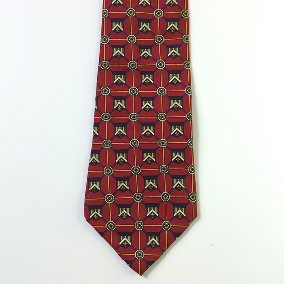 Tommy Hilfiger 90's Vintage Crest Banner Printed Italian Silk Neck Tie Red Navy - Picture 5 of 10